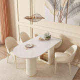 Modern Elegant White Stone Top Extendable Oval Dining Table Image - 1