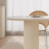 Modern Elegant White Stone Top Extendable Oval Dining Table Image - 12