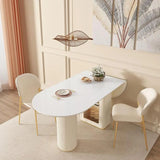 Modern Elegant White Stone Top Extendable Oval Dining Table Image - 5