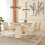 Modern Elegant White Stone Top Extendable Oval Dining Table Image - 6