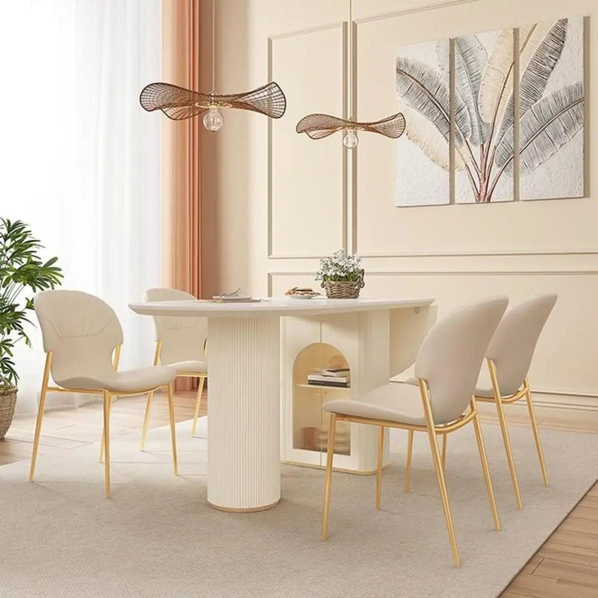 Modern Elegant White Stone Top Extendable Oval Dining Table Image - 7