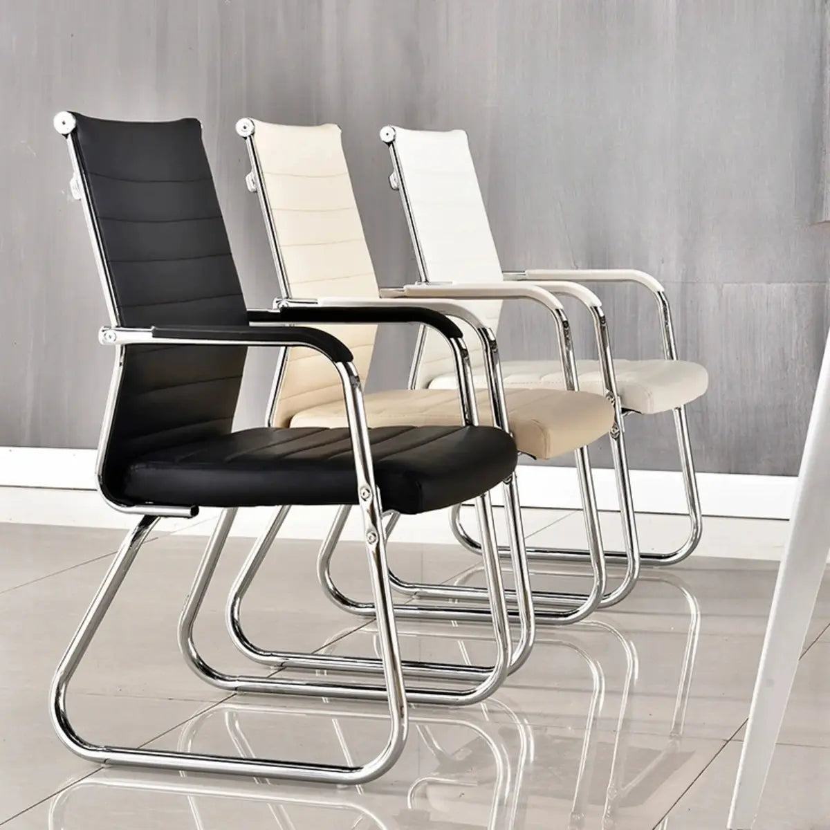 Modern Ergonomic Leather Chrome Base Office Chairs Image - 1