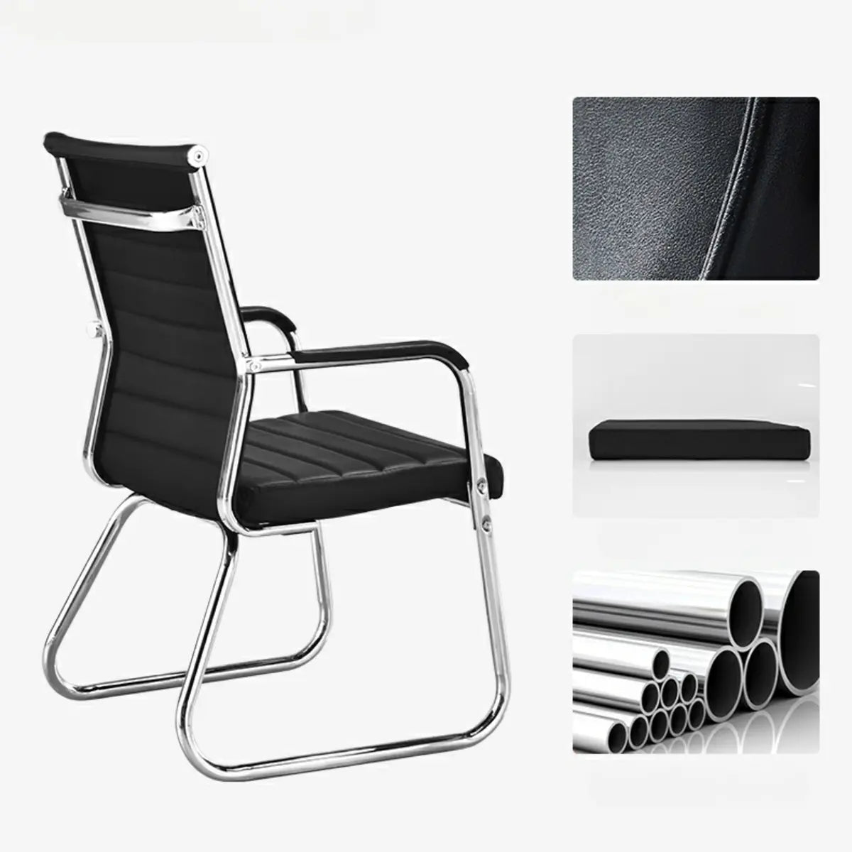 Modern Ergonomic Leather Chrome Base Office Chairs Image - 5