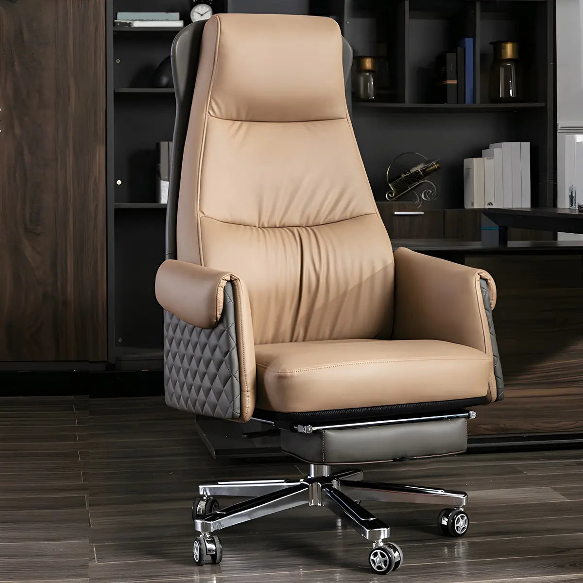 Modern Ergonomic Leather Office Chair with Wheels Image - 1