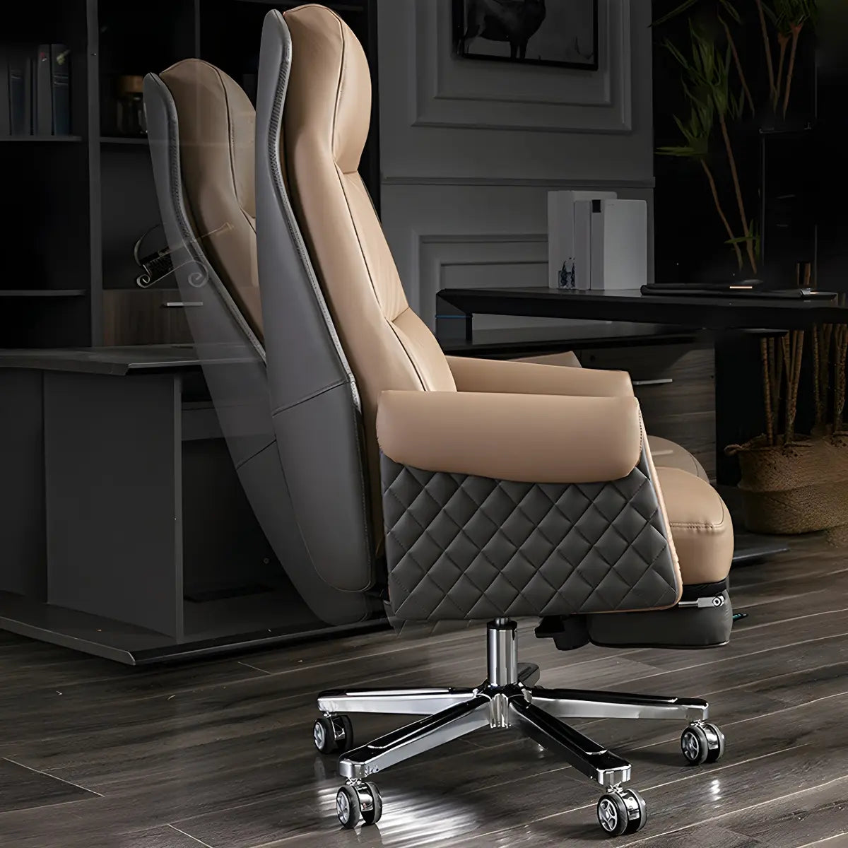 Modern Ergonomic Leather Office Chair with Wheels Image - 3