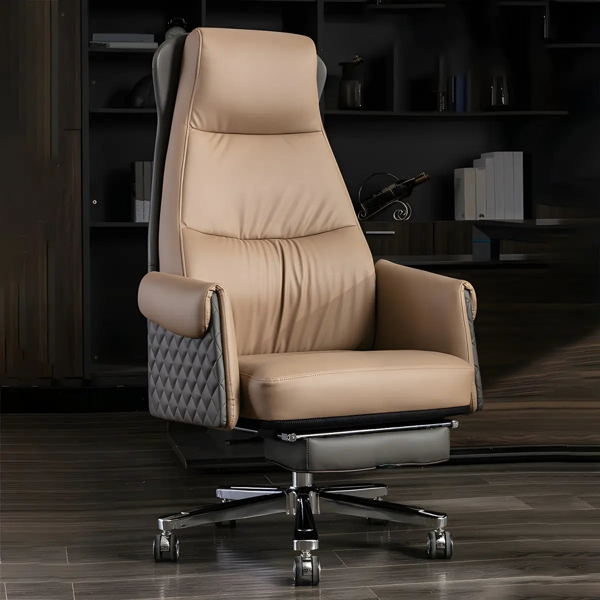 Modern Ergonomic Leather Office Chair with Wheels Image - 4