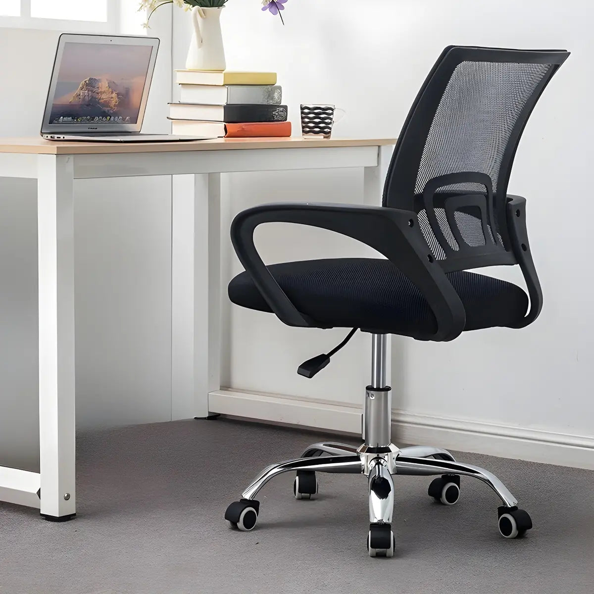 Modern Ergonomic Mesh Metal Base Black Office Chair Image - 10