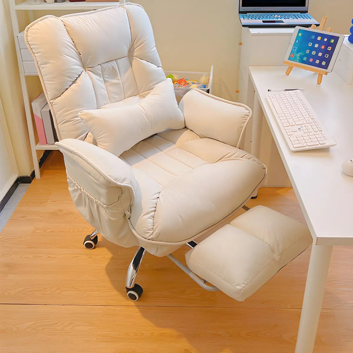 Modern Ergonomic Recliner Ivory Adjustable Office Chair Image - 1