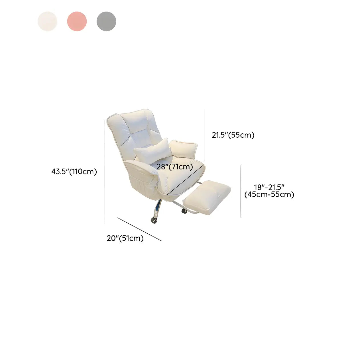 Modern Ergonomic Recliner Ivory Adjustable Office Chair 