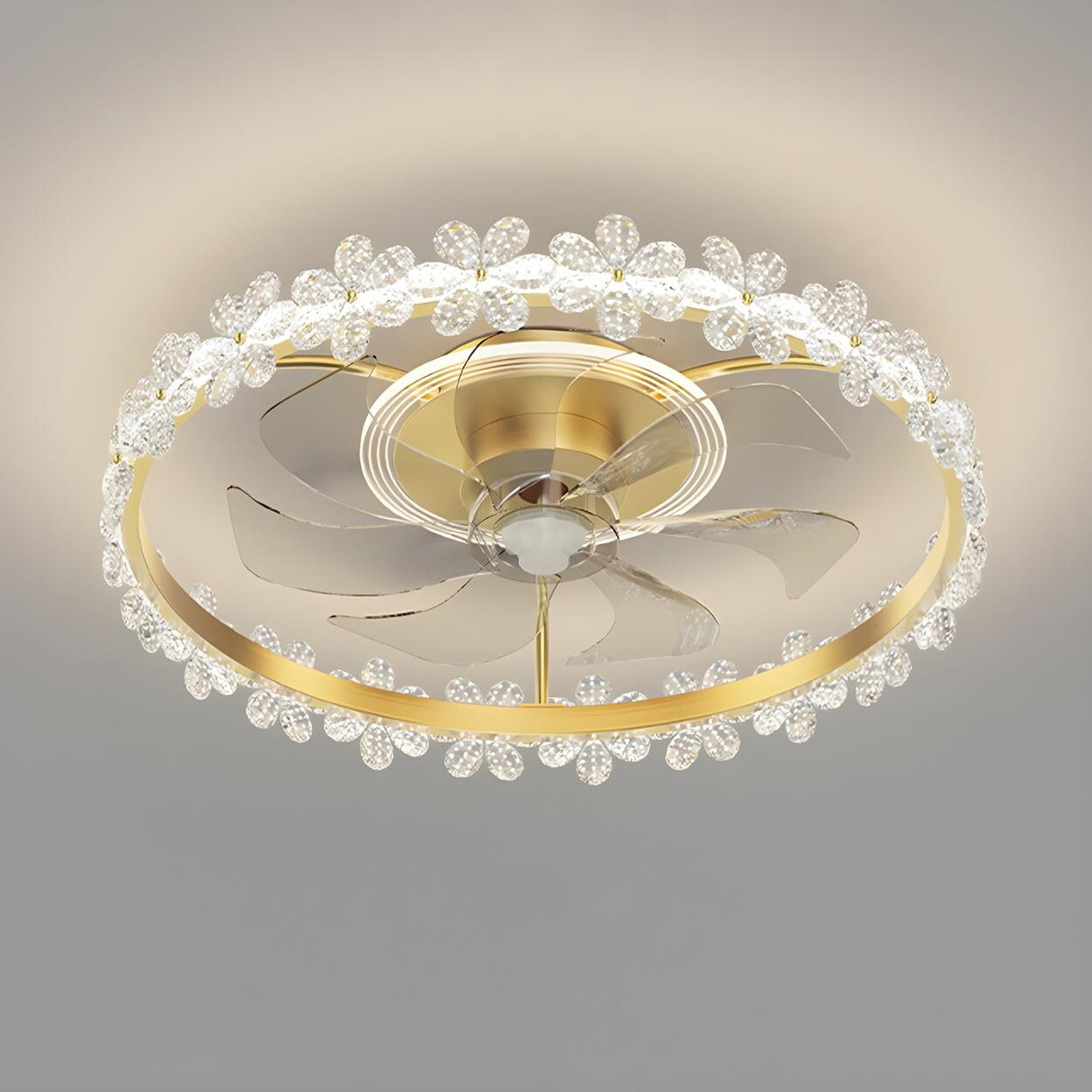 Modern Exquisite Crystal Garland Ceiling Fan with Light Image - 10