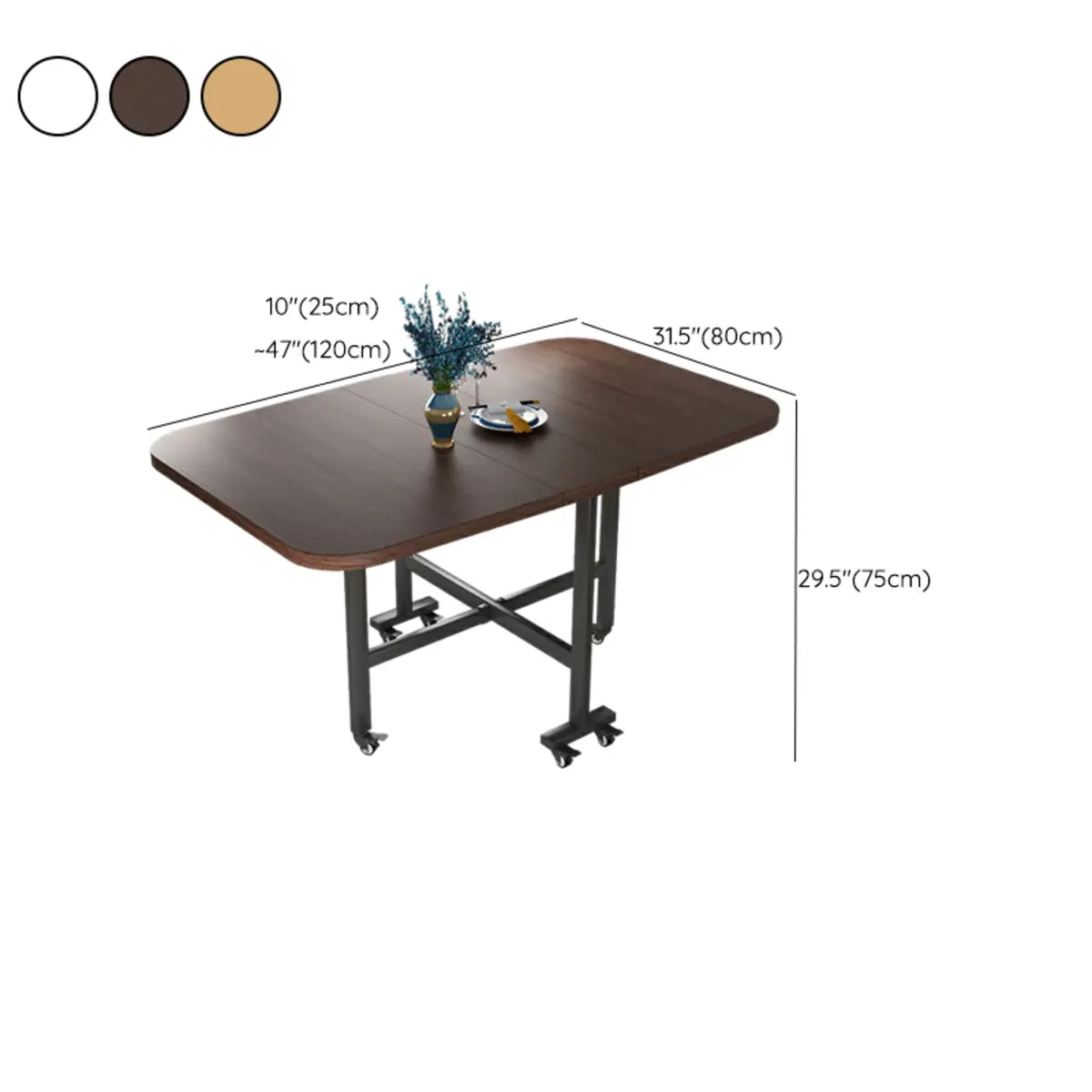 Modern Extendable Rectangular Wood Metal Dining Table Black 