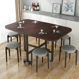 Modern Extendable Rectangular Wood Metal Dining Table Black Image - 5