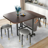 Modern Extendable Rectangular Wood Metal Dining Table Black Image - 6