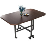 Modern Extendable Rectangular Wood Metal Dining Table Black Image - 7