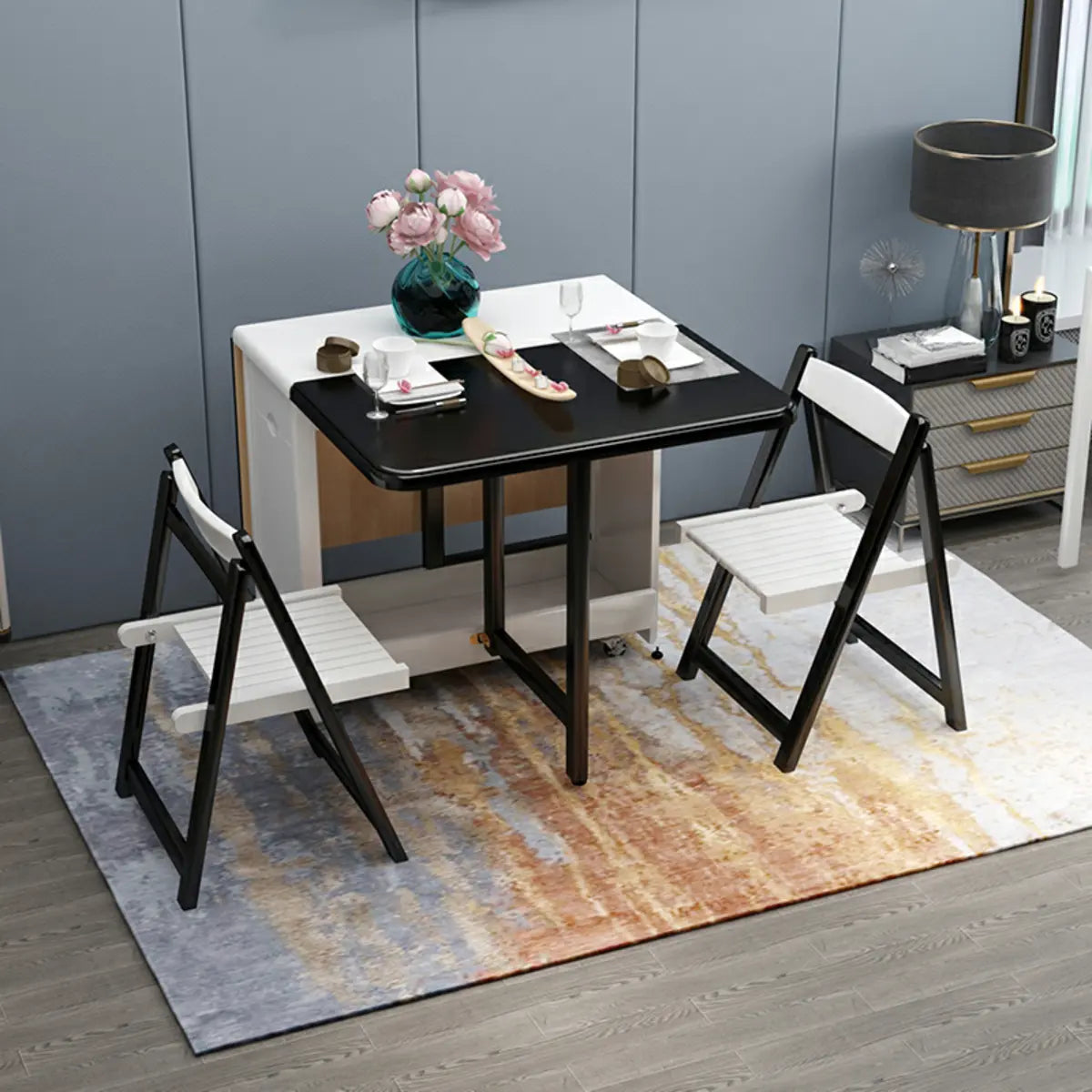 Modern Extendable Storage Rectangle Rubberwood Dining Table Image - 4