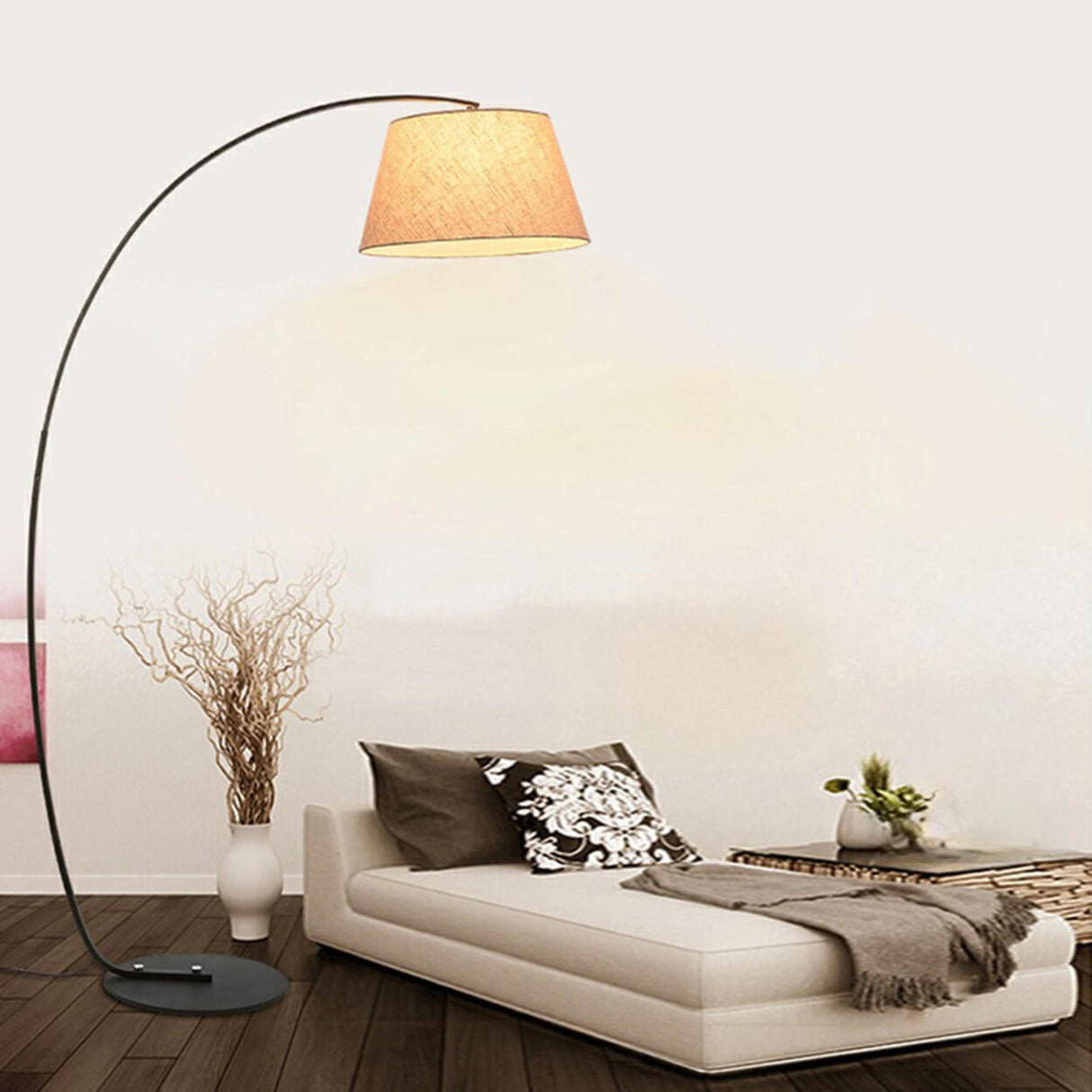 Modern Fabric Barrel Arched Standing Floor Lamp Image - 3