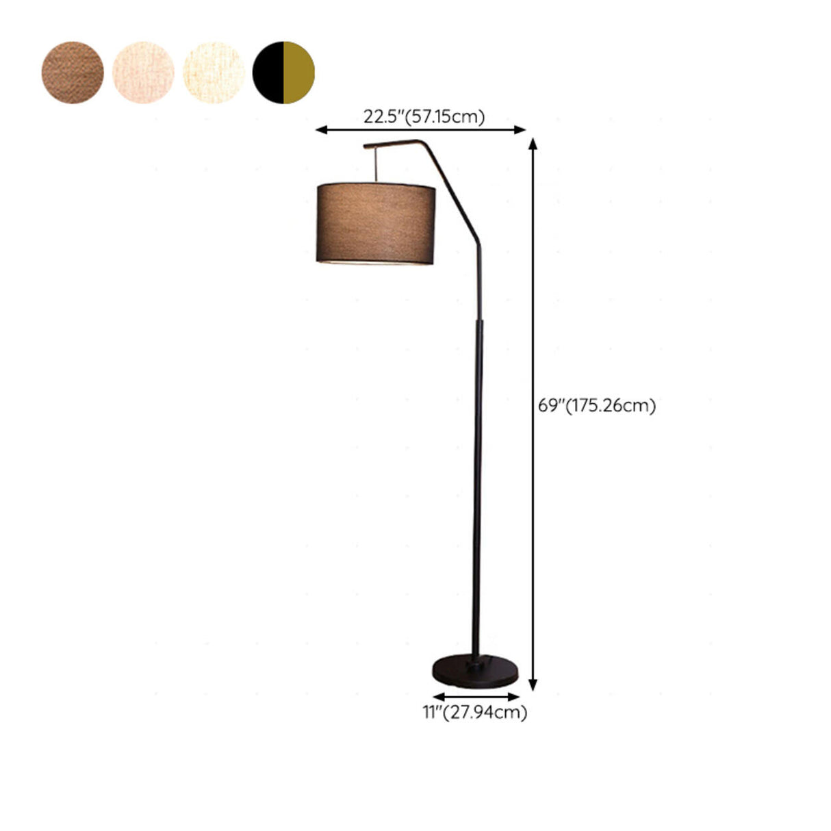 Modern Fabric Barrel Living Room Metal Floor Lamp 