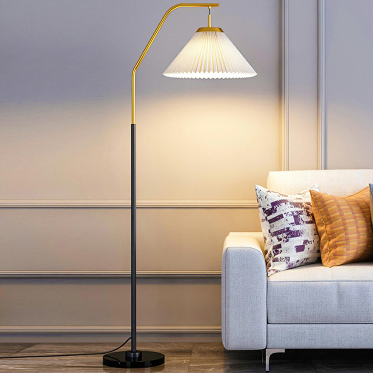 Modern Fabric Barrel Living Room Metal Floor Lamp Image - 6