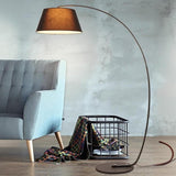 Modern Fabric Barrel Shade Curved Metal Floor Lamp Image - 5