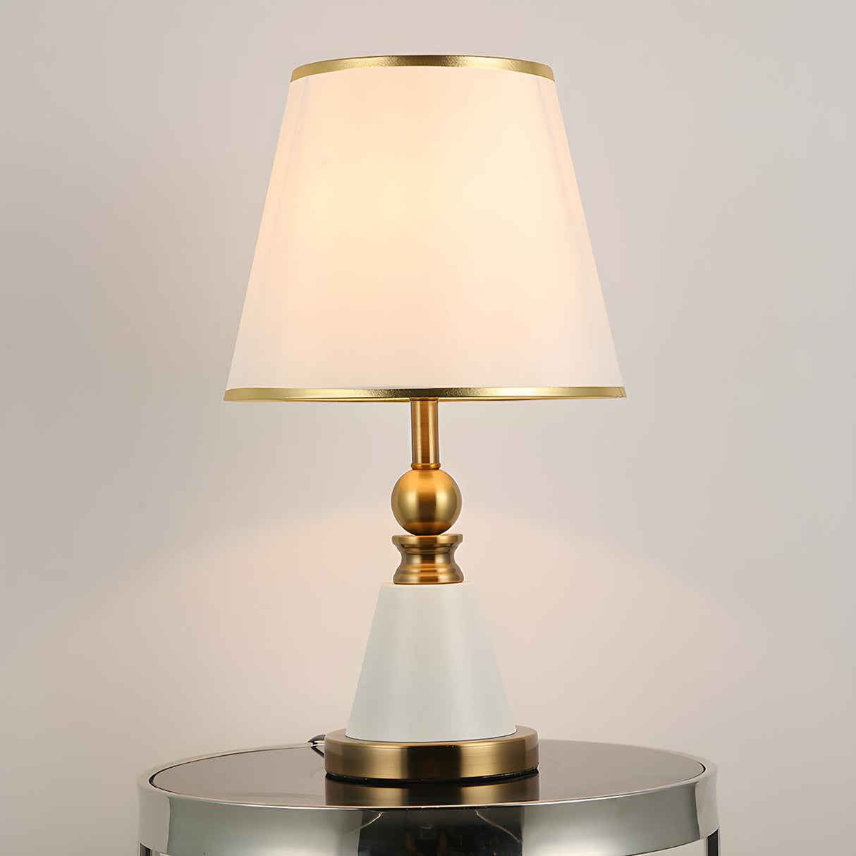 Modern Fabric Cylinder Shade Conical Base Table Lamp Image - 4