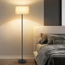 Modern Fabric Drum Gold and Black Metal Floor Lamp Image - 2