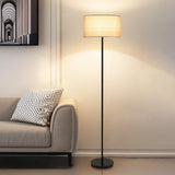 Modern Fabric Drum Gold and Black Metal Floor Lamp Image - 6