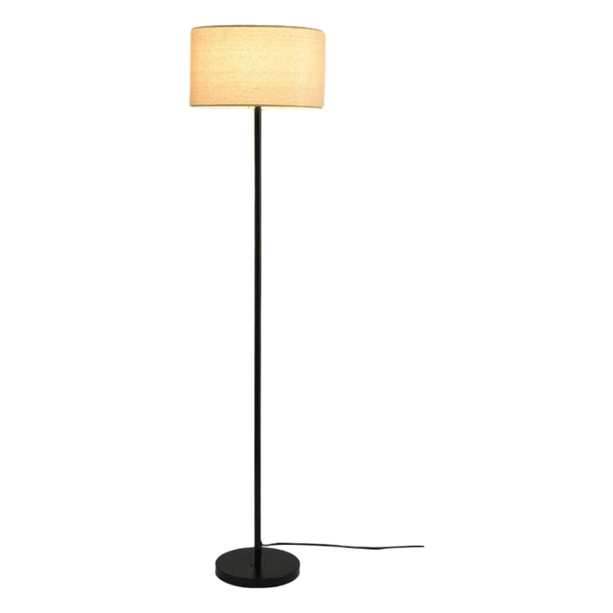 Modern Fabric Drum Gold and Black Metal Floor Lamp Image - 7