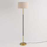 Modern Fabric Drum Gold and Black Metal Floor Lamp Image - 9