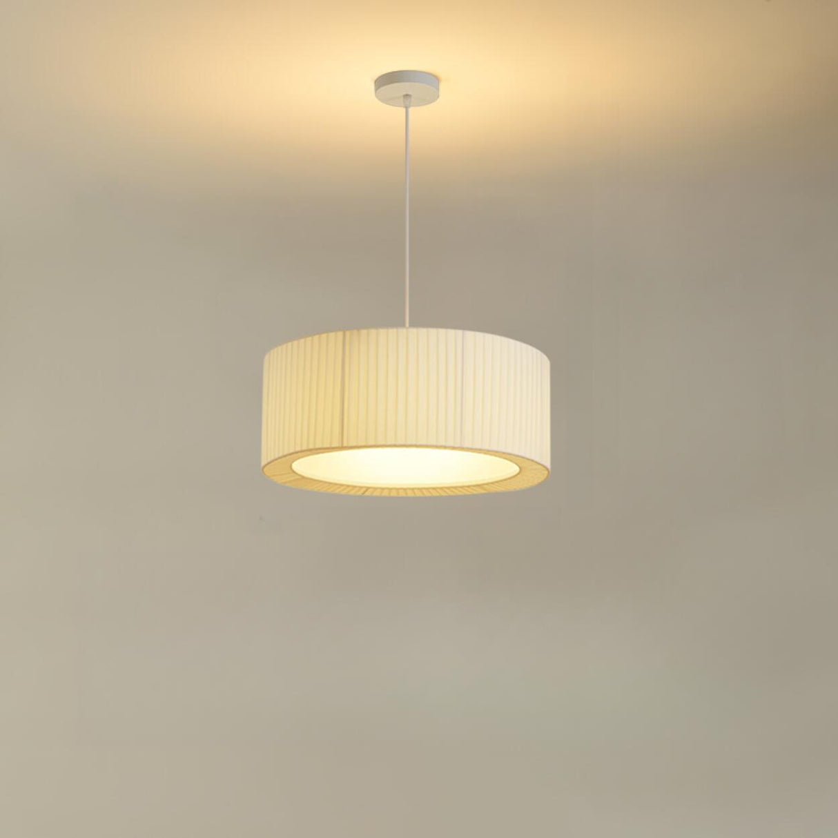 Modern Fabric Drum Pendant Light Chandelier Flexible Length Image - 2