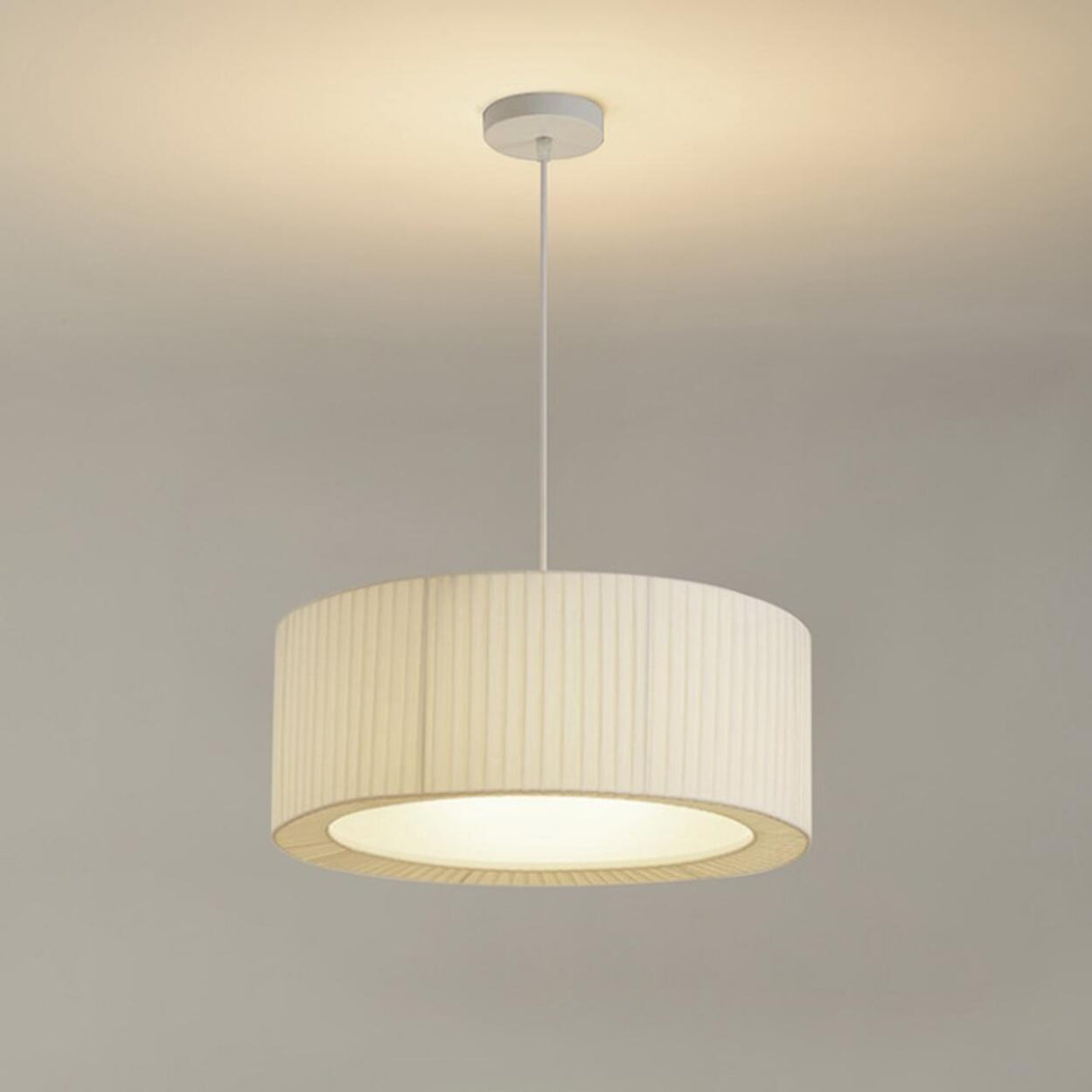 Modern Fabric Drum Pendant Light Chandelier Flexible Length Image - 8