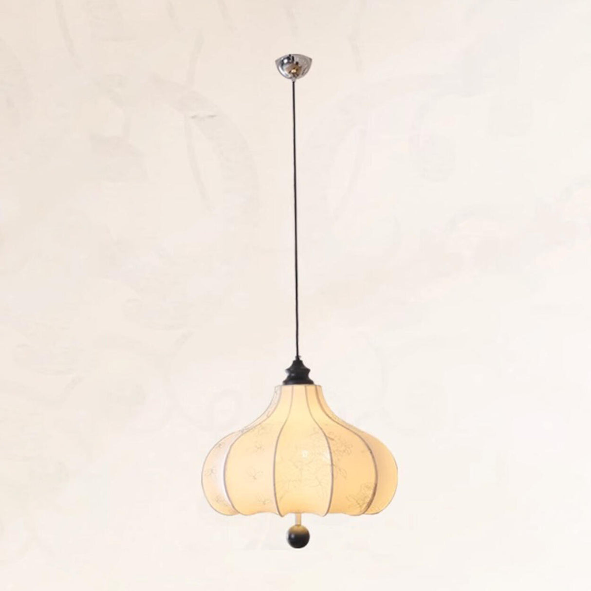 Modern Fabric Lantern Chandelier Adjustable Height Image - 7