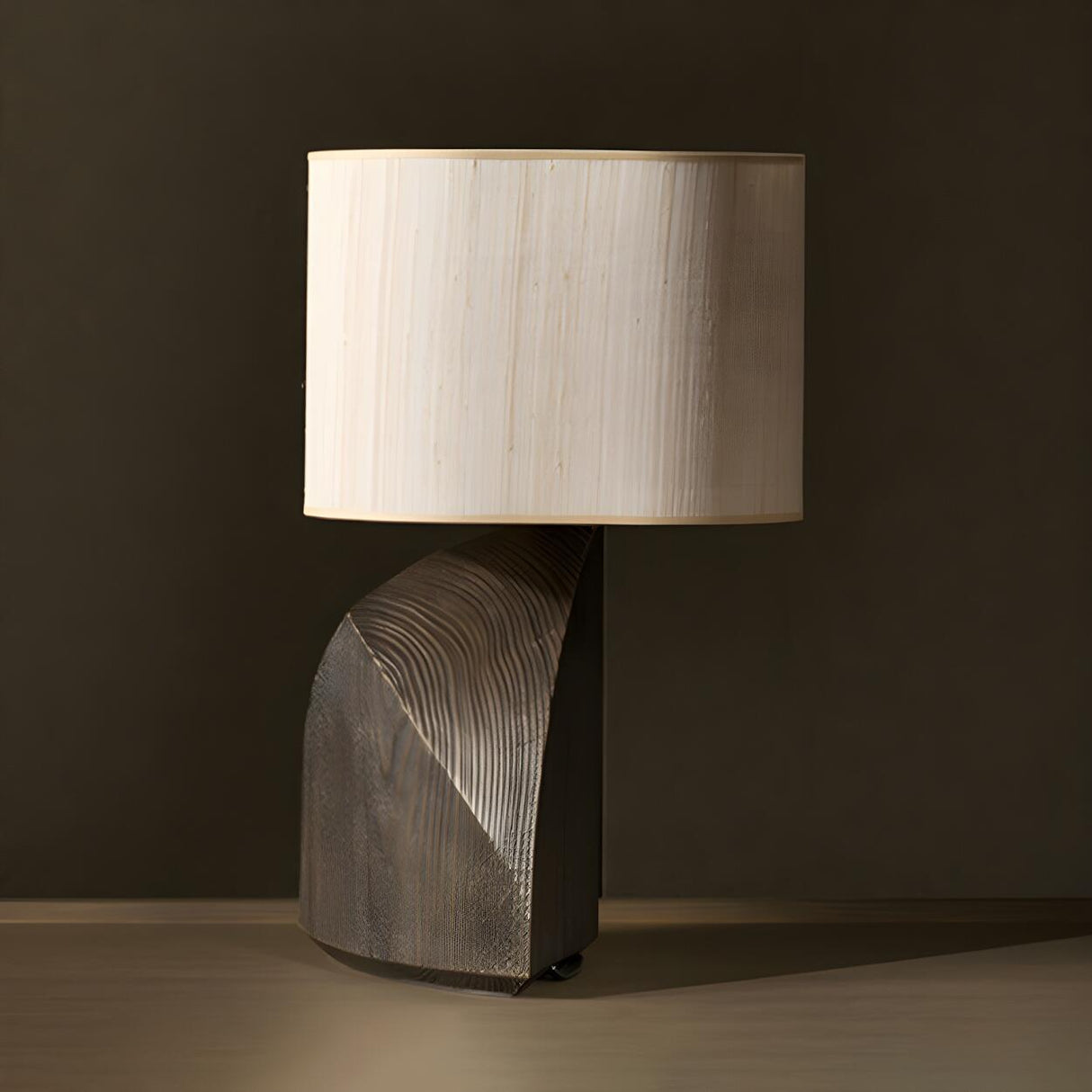 Modern Fabric Shade Black Geometric Wooden Table Lamp Image - 7