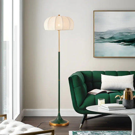 Modern Fabric White Dome and Green Pole Floor Lamp Image - 1