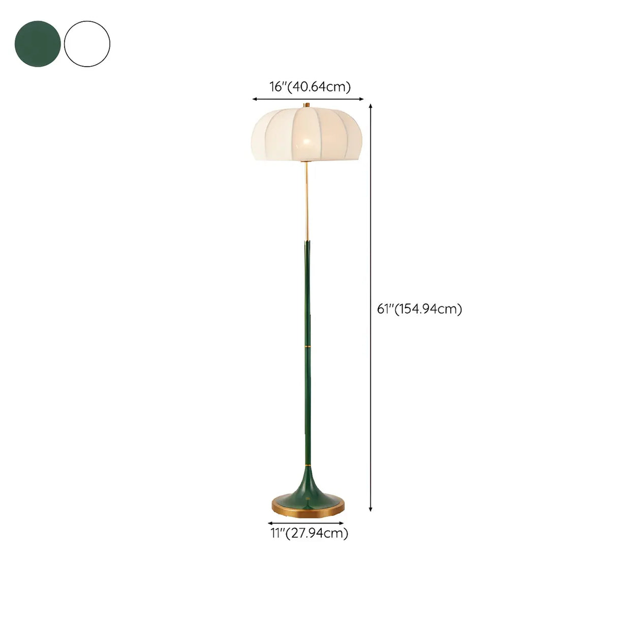 Modern Fabric White Dome and Green Pole Floor Lamp 