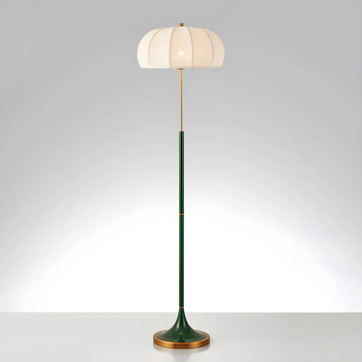 Modern Fabric White Dome and Green Pole Floor Lamp Image - 7