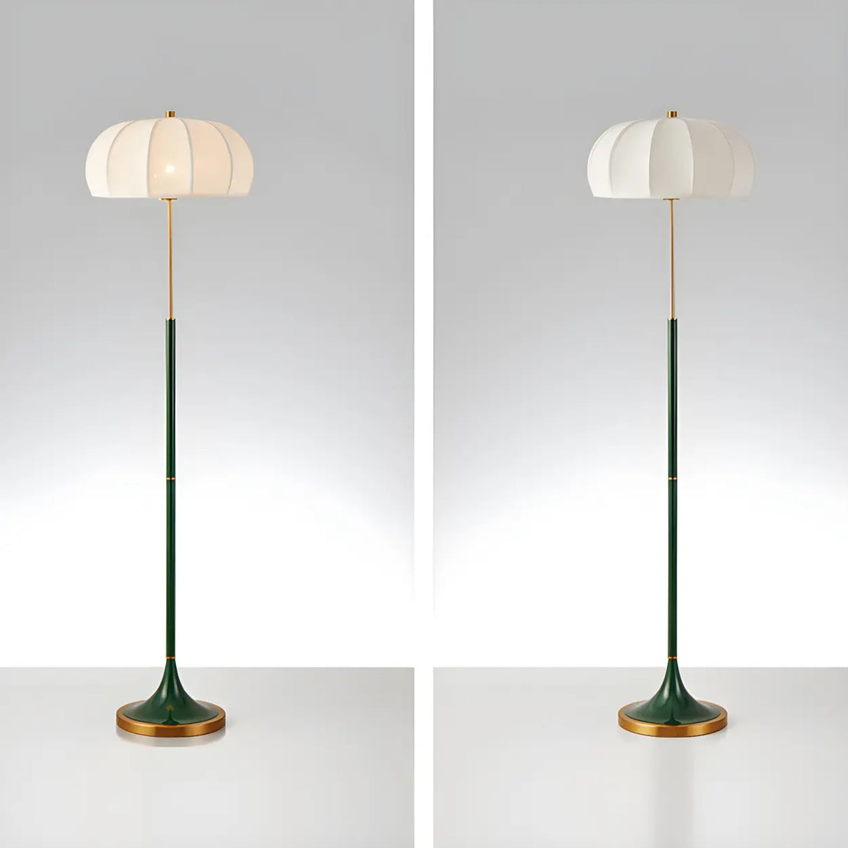 Modern Fabric White Dome and Green Pole Floor Lamp Image - 8