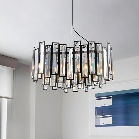 Modern Faceted Clear Crystal Prism Round Pendant Chandelier Image - 1