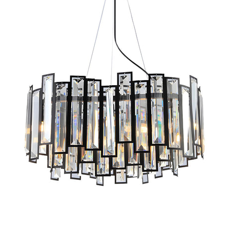 Modern Faceted Clear Crystal Prism Round Pendant Chandelier Image - 2