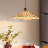 Modern Fan Shape Solid Wood Conical Pendant Light Image - 1