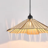 Modern Fan Shape Solid Wood Conical Pendant Light Image - 10