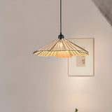 Modern Fan Shape Solid Wood Conical Pendant Light Image - 3