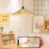 Modern Fan Shape Solid Wood Conical Pendant Light Image - 4