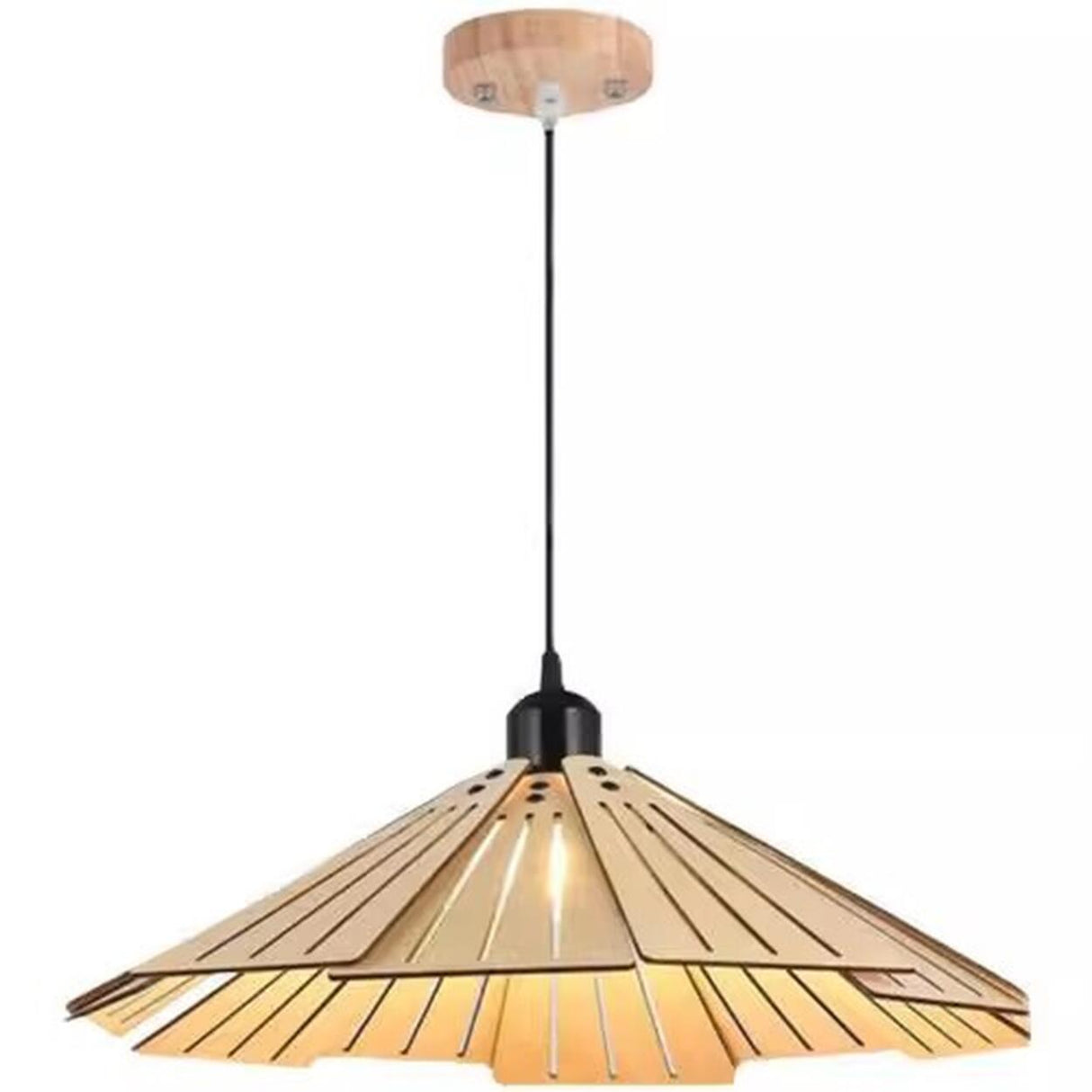 Modern Fan Shape Solid Wood Conical Pendant Light Image - 5