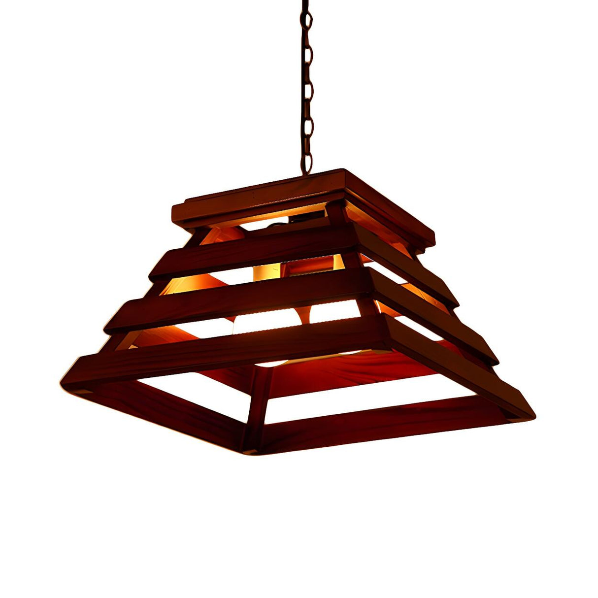 Modern Farmhouse Wooden Layered Brown Hanging Chandelier Image - 3