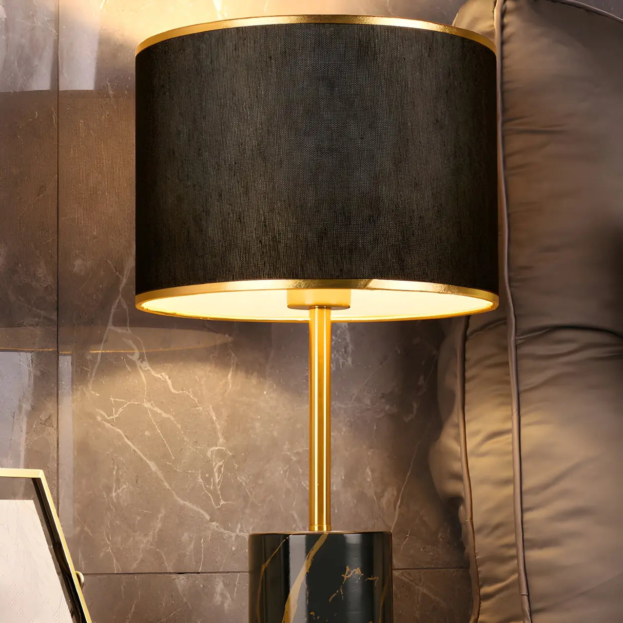 Modern Fashionable Black Cylindrical Metal Table Lamp Image - 2