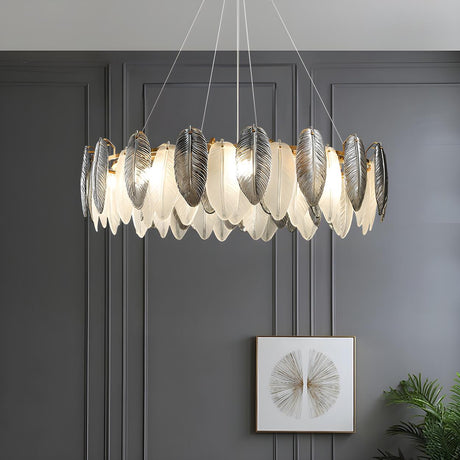 Modern Feather Clear Glass Round Pendant Chandelier Image - 1