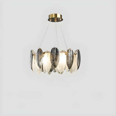 Modern Feather Clear Glass Round Pendant Chandelier Image - 2