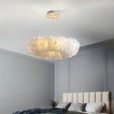 Modern Feather Round Loop Bedroom Pendant Chandelier Image - 3