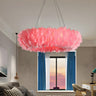 Modern Feather Round Loop Bedroom Pendant Chandelier Image - 8