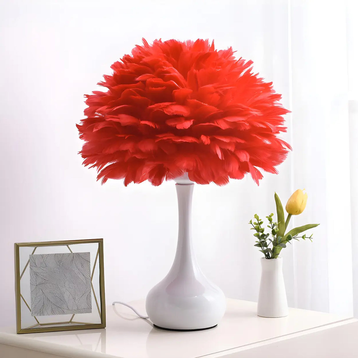 Modern Feather Vase Table Lamp for Bedroom Decoration Image - 4